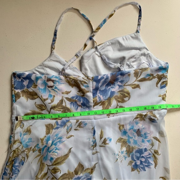 NEW Lulu's White Maxi Dress with Blue Floral Print - Picture 15 of 16